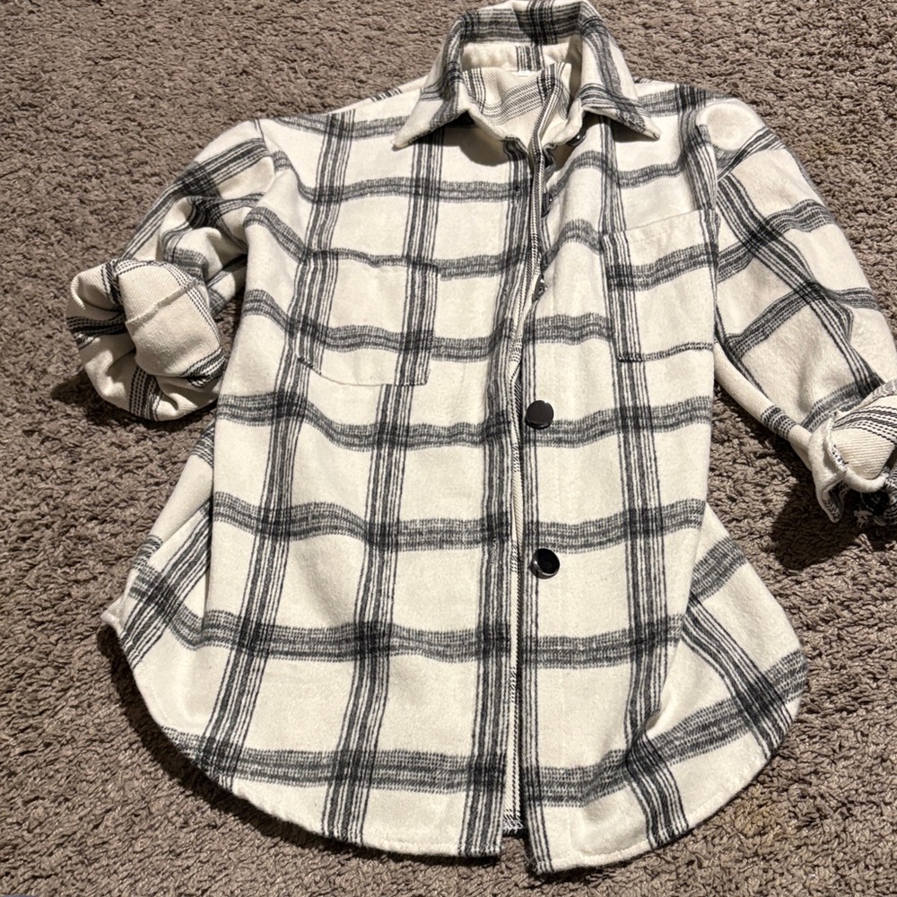 SHEIN Black and White Plaid Button Down Shirt